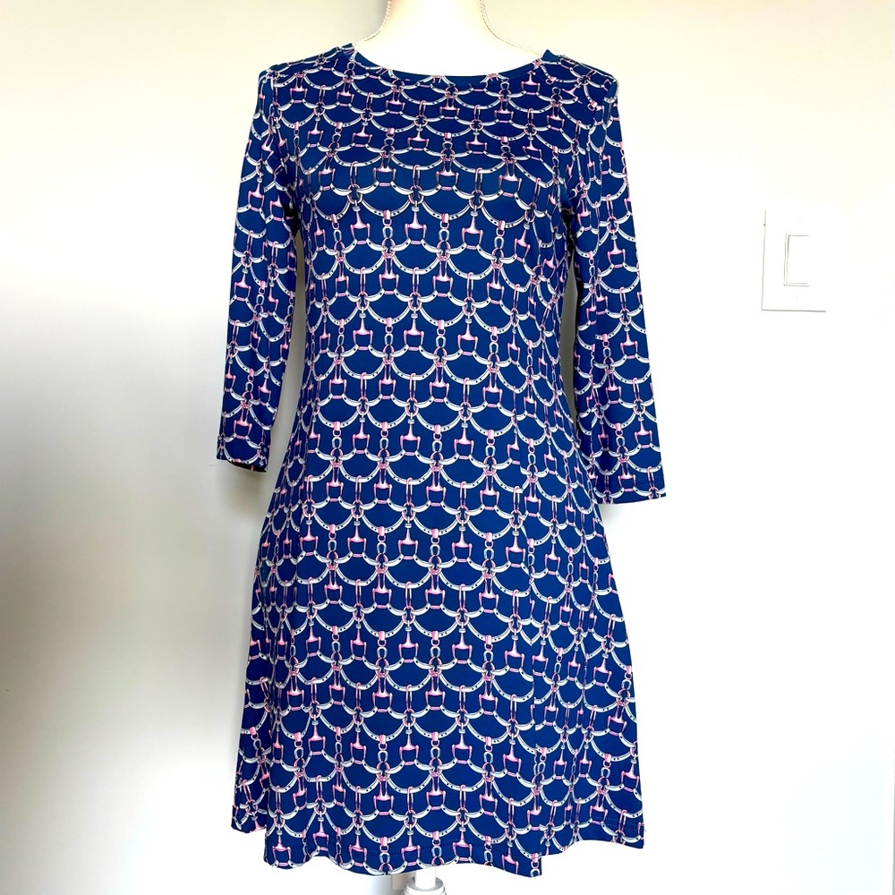 Barbara Gerwit Blue Pink Pattern Resort Dress Pockets XS